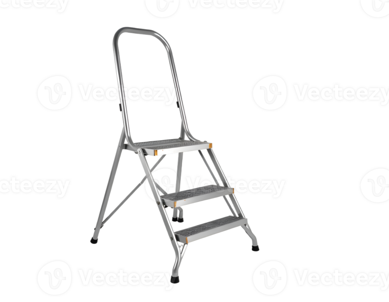 Silver metal step ladder with three steps png