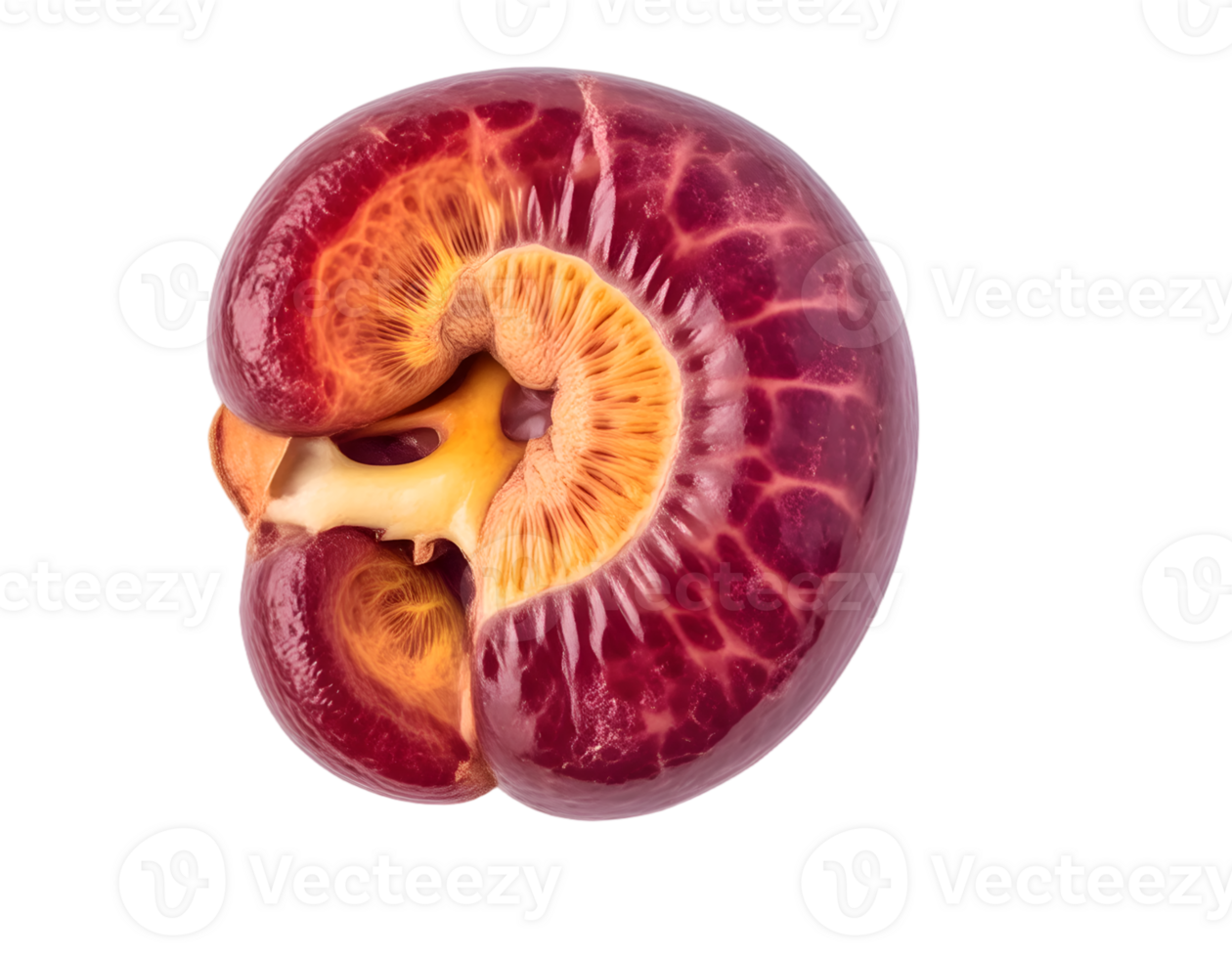 Cross-section of a kidney, highlighting the internal structures and nephrons png