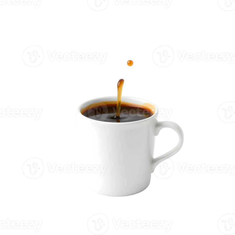 Coffee cup with a splash of dark coffee on a transparent background png