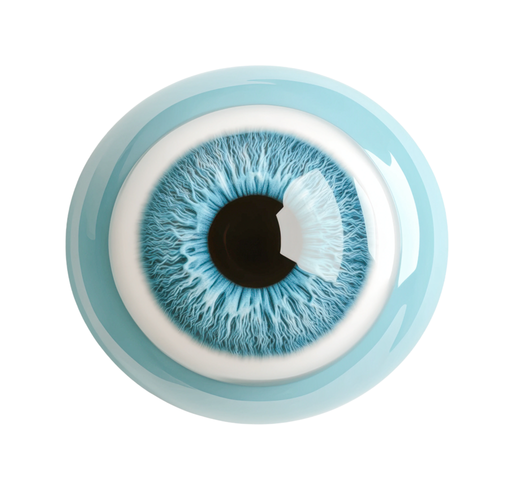 Detailed blue eye close-up with intricate patterns and reflection, cut out png