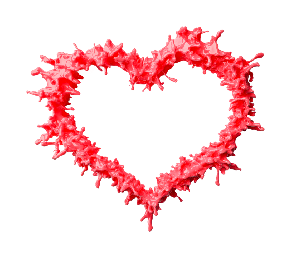 Red liquid splash heart shape symbolizing love and passion, cut out png