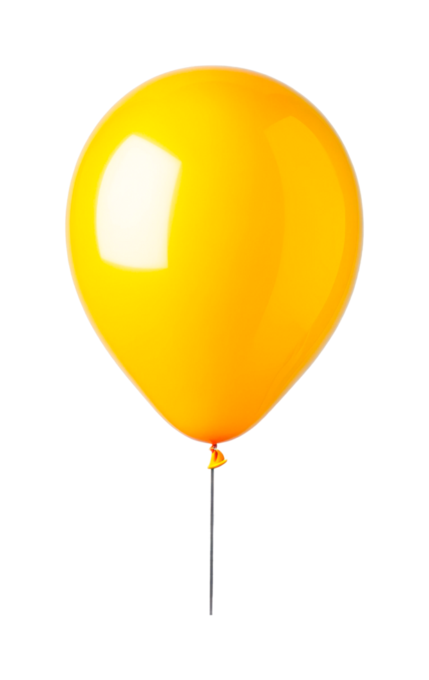 Vibrant yellow balloon with string against clear sky, cut out png