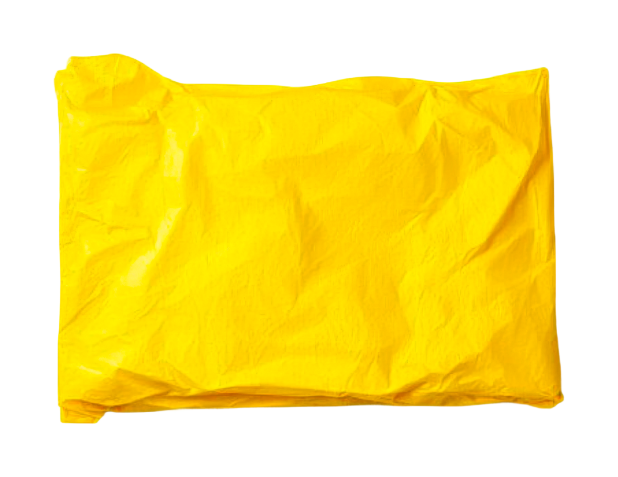 Crumpled yellow plastic bag isolated on white background for recycling concept, cut out png