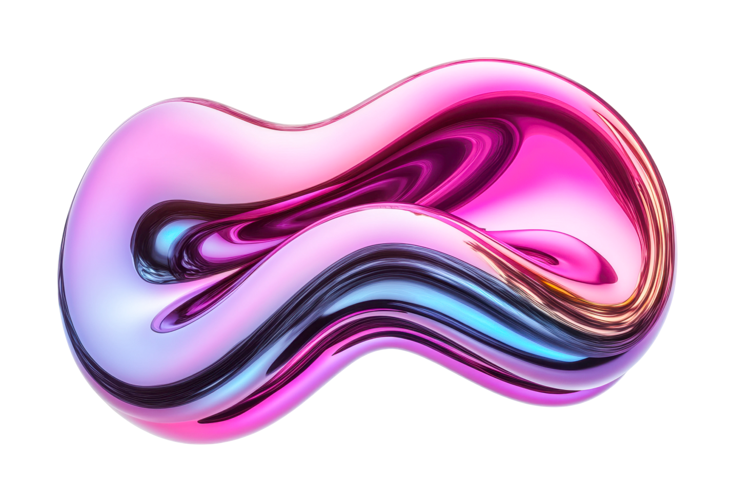 Futuristic abstract metallic shape with pink hues and glossy finish, cut out png