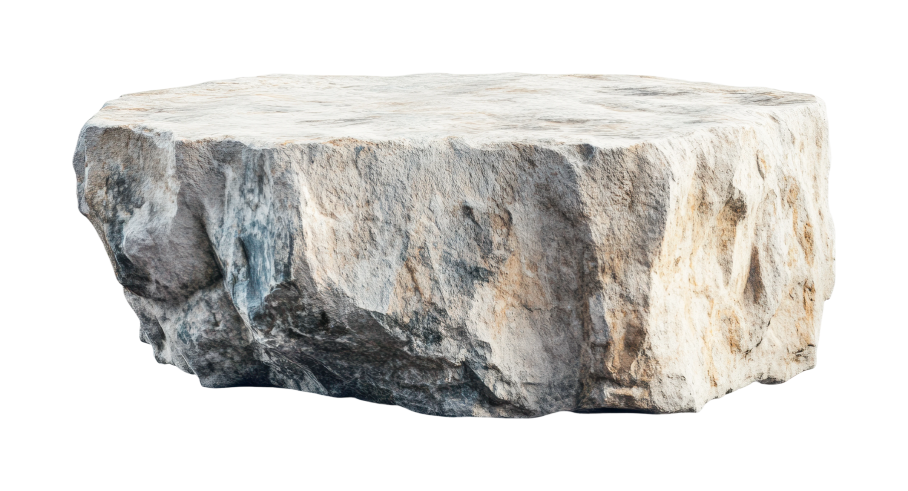 Large rough stone boulder with natural texture and irregular shape, cut out png