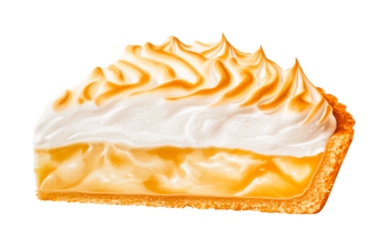 Delicious lemon meringue pie slice with golden peaks, cut out png