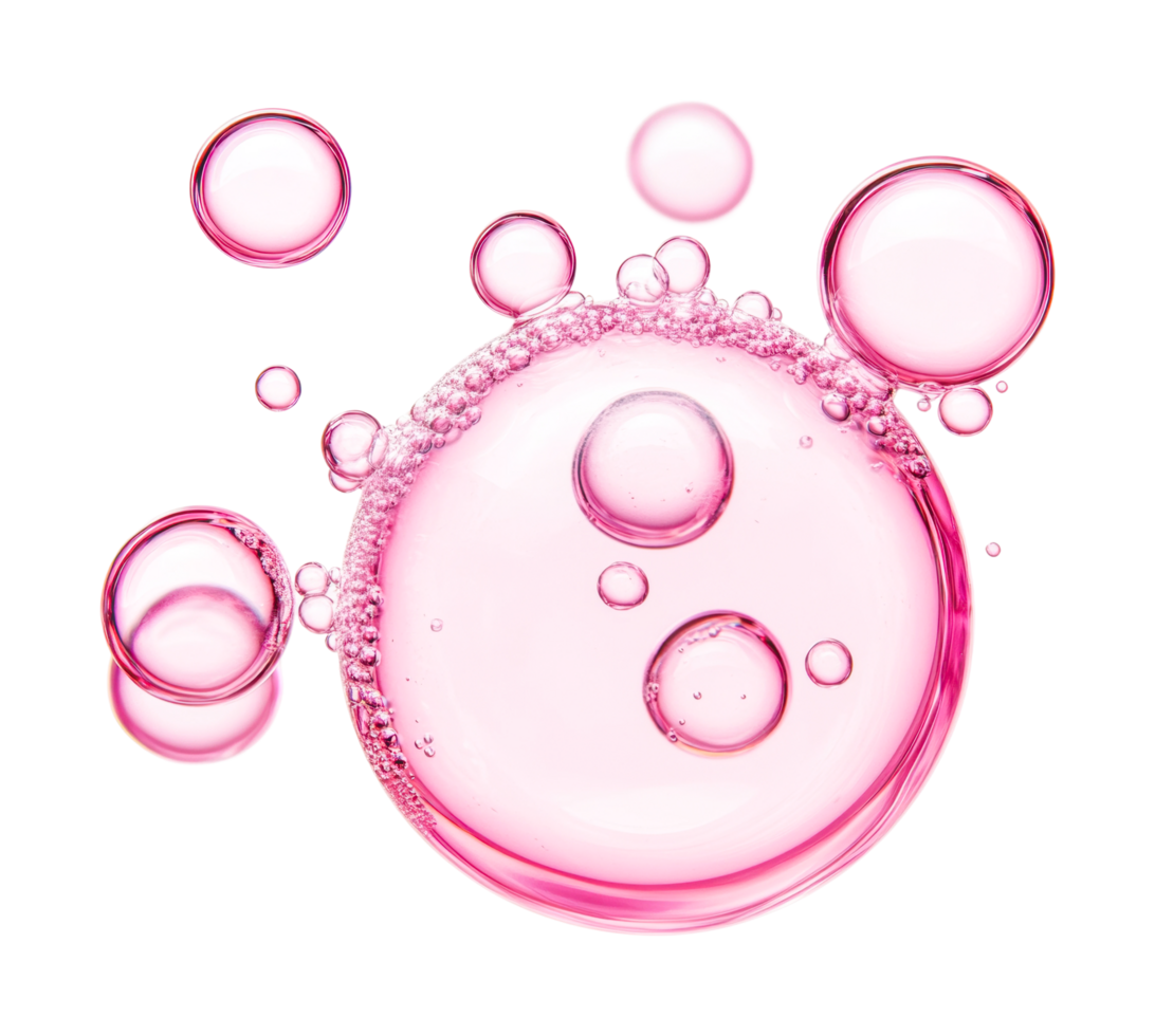 Translucent pink soap bubbles with various sizes and shapes, cut out png