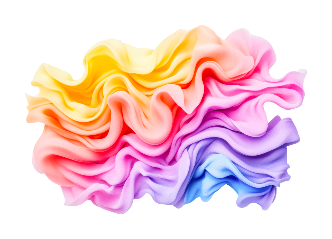 Colorful wavy fabric texture with rainbow gradient light effect, cut out png