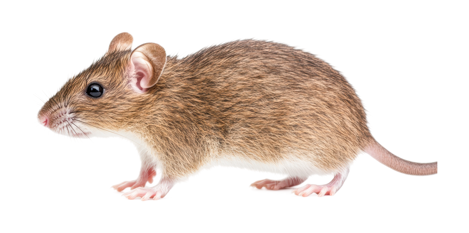 Close-up of a brown mouse highlighting its features and stance, cut out png