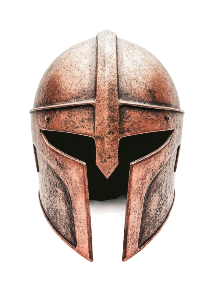 Ancient greek bronze helmet with distinctive crest and patina, cut out png