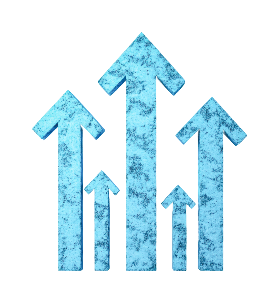 Cluster of textured blue arrows pointing upward, cut out png