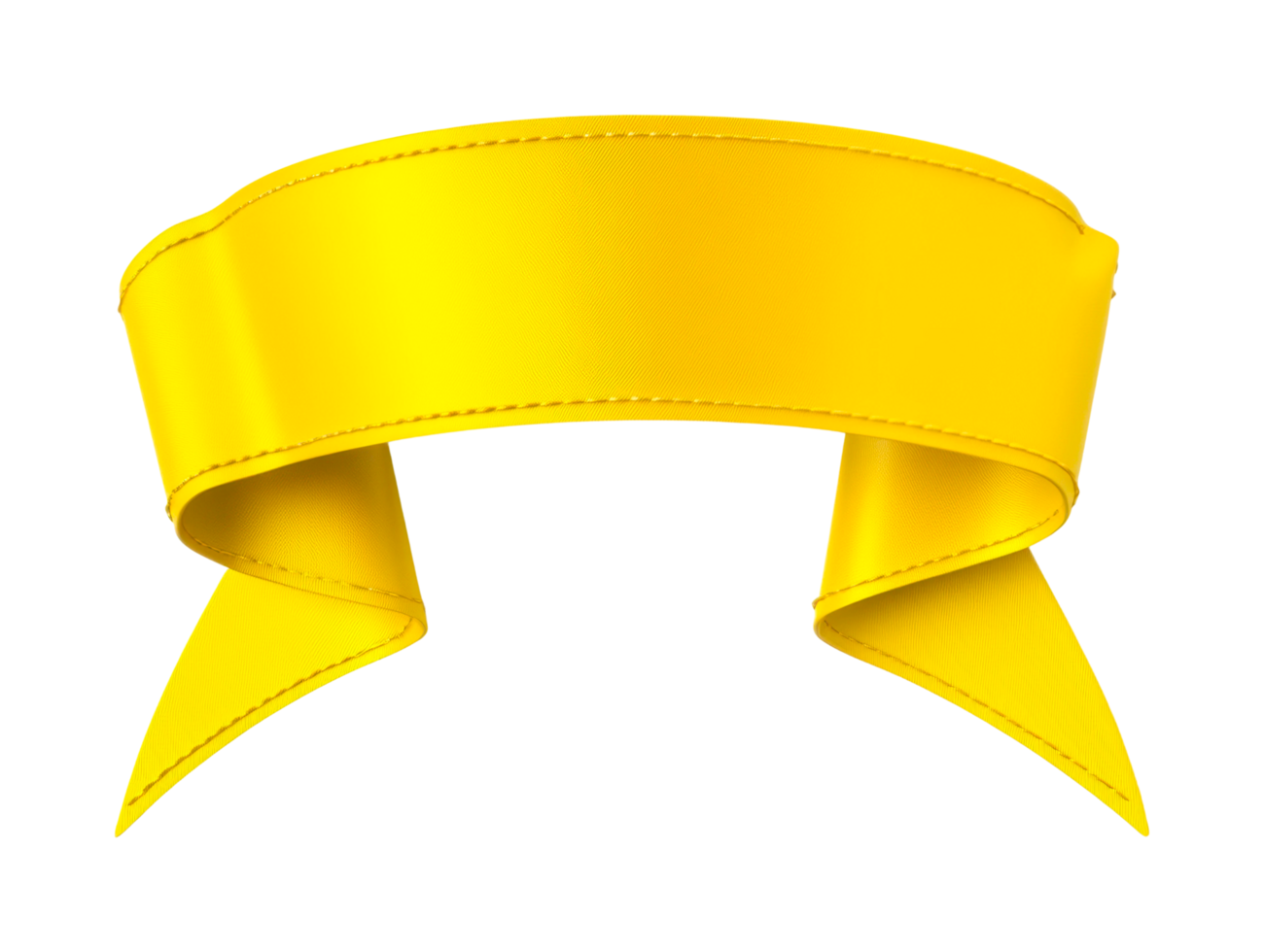 Elegant curved yellow ribbon with stylish folded ends, cut out png