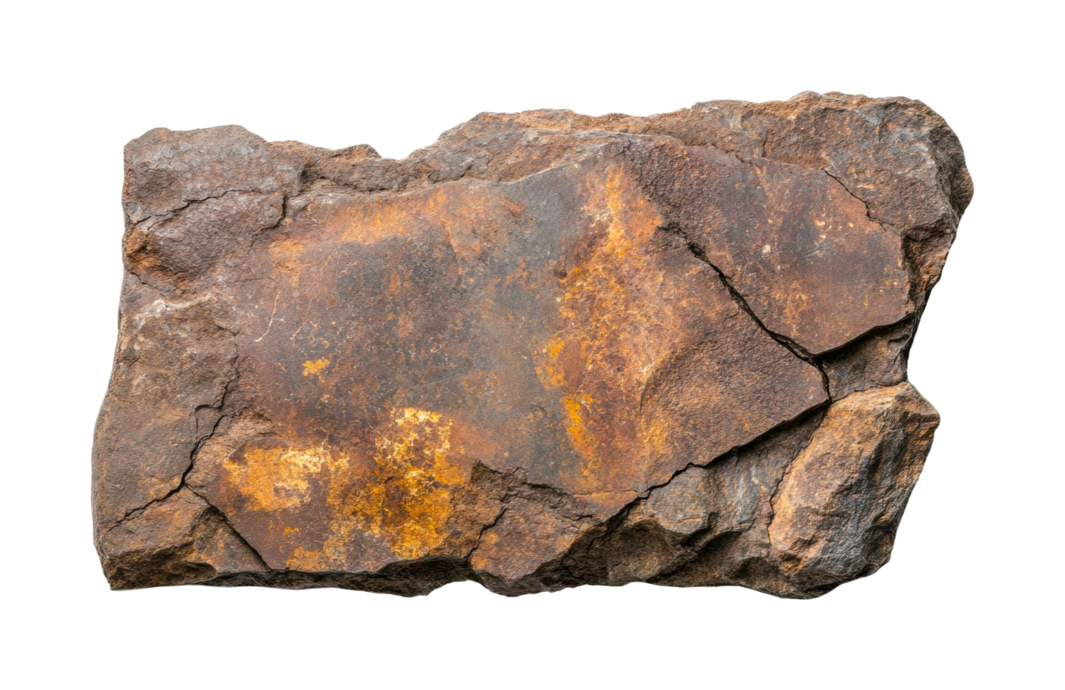 Close-up of weathered brown rock with distinctive cracks and texture, cut out png