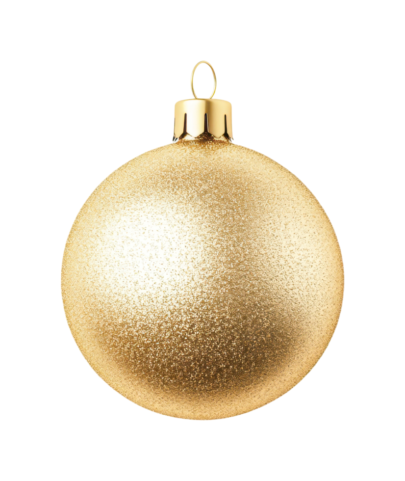 Sparkling gold christmas ornament with glittery texture, cut out png