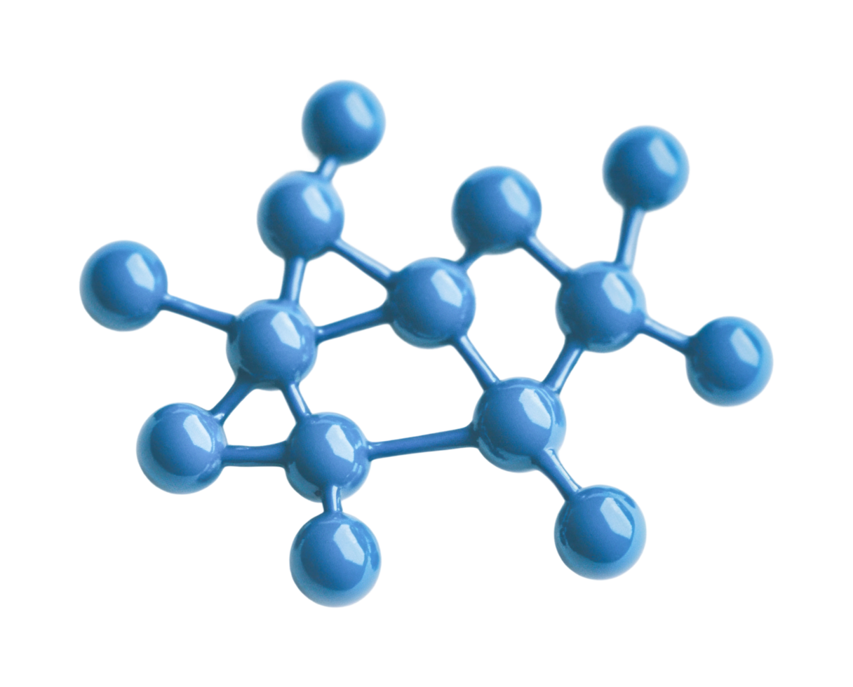 Blue molecular structure with connected spheres for chemistry and science, cut out png