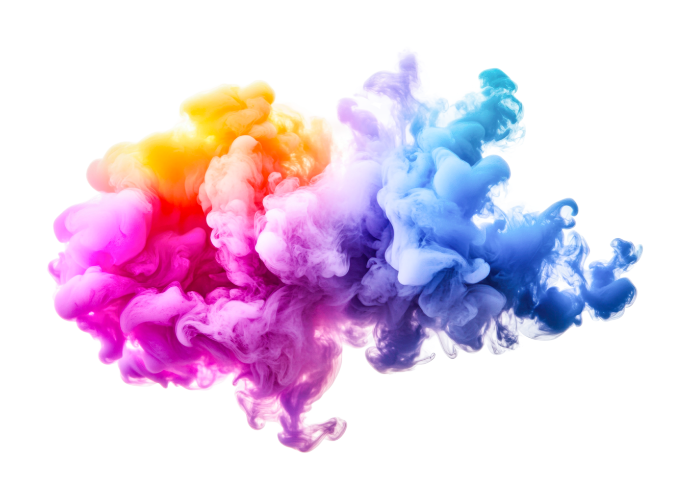 Vibrant colorful smoke cloud with dynamic swirling patterns, cut out png