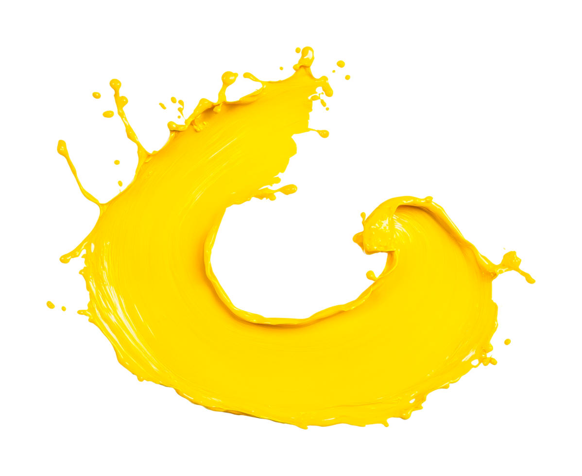 Dynamic yellow paint splash creating artistic fluid motion, cut out png