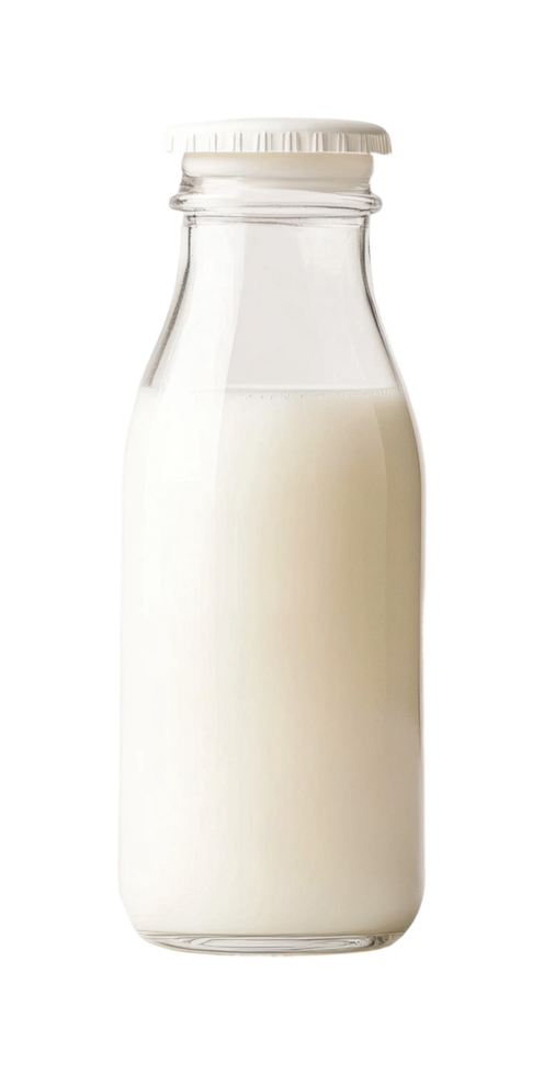 Glass milk bottle with white cap, cut out png