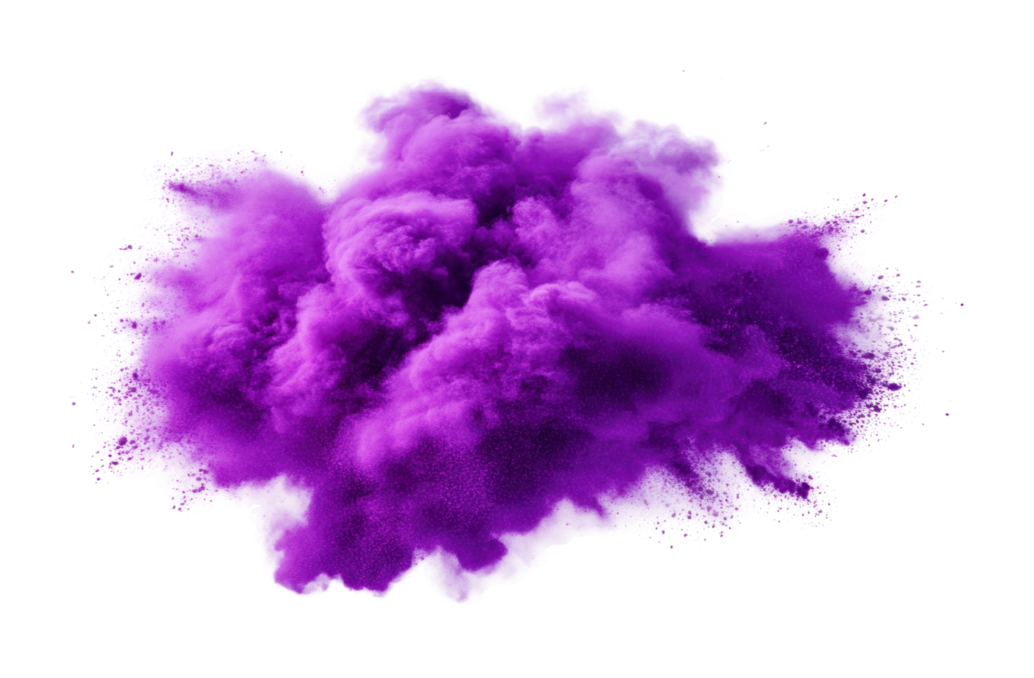 Vivid purple smoke explosion creating dynamic cloud effect, cut out png