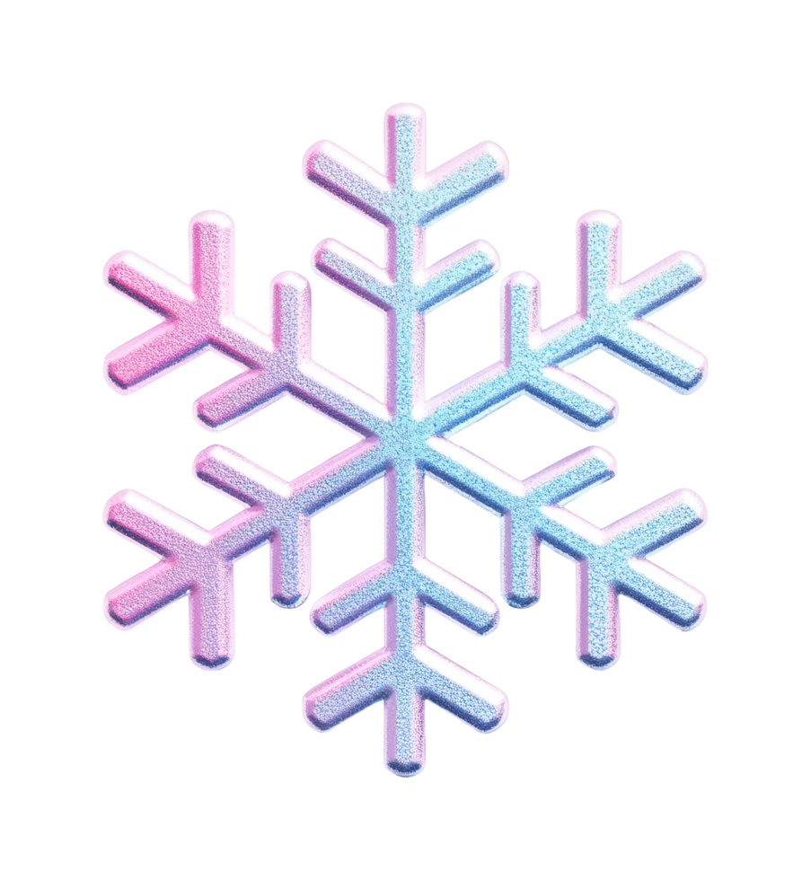 Vibrant gradient snowflake with pink and blue hues, cut out png