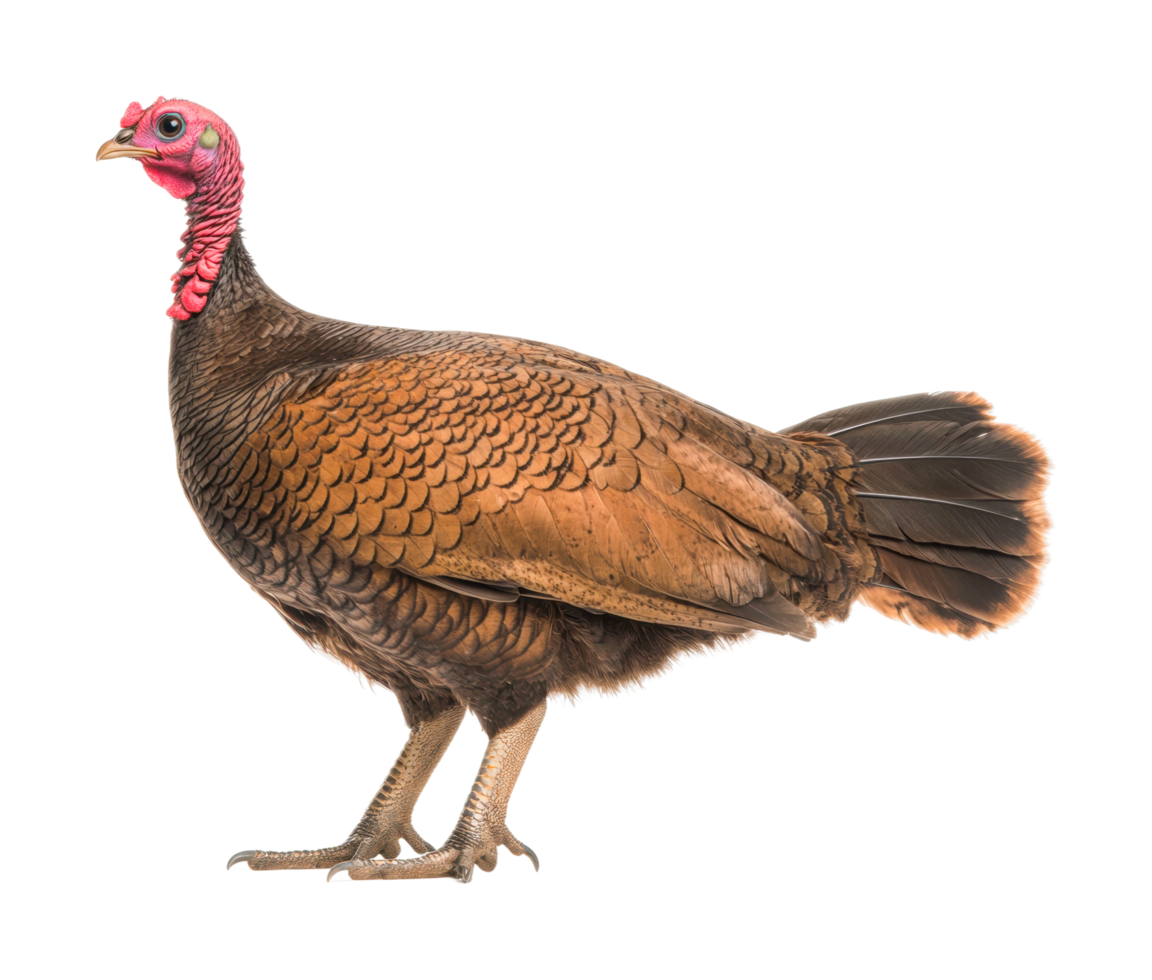 Wild turkey in profile with detailed feather texture, cut out png