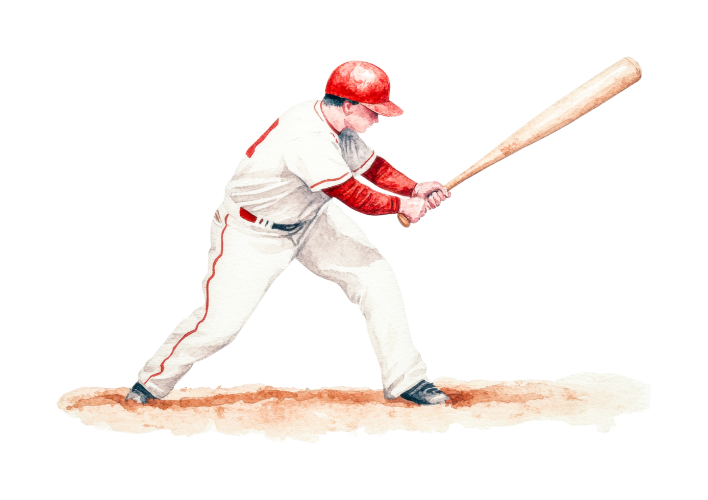 Young caucasian male baseball player in swinging pose with bat, cut out png