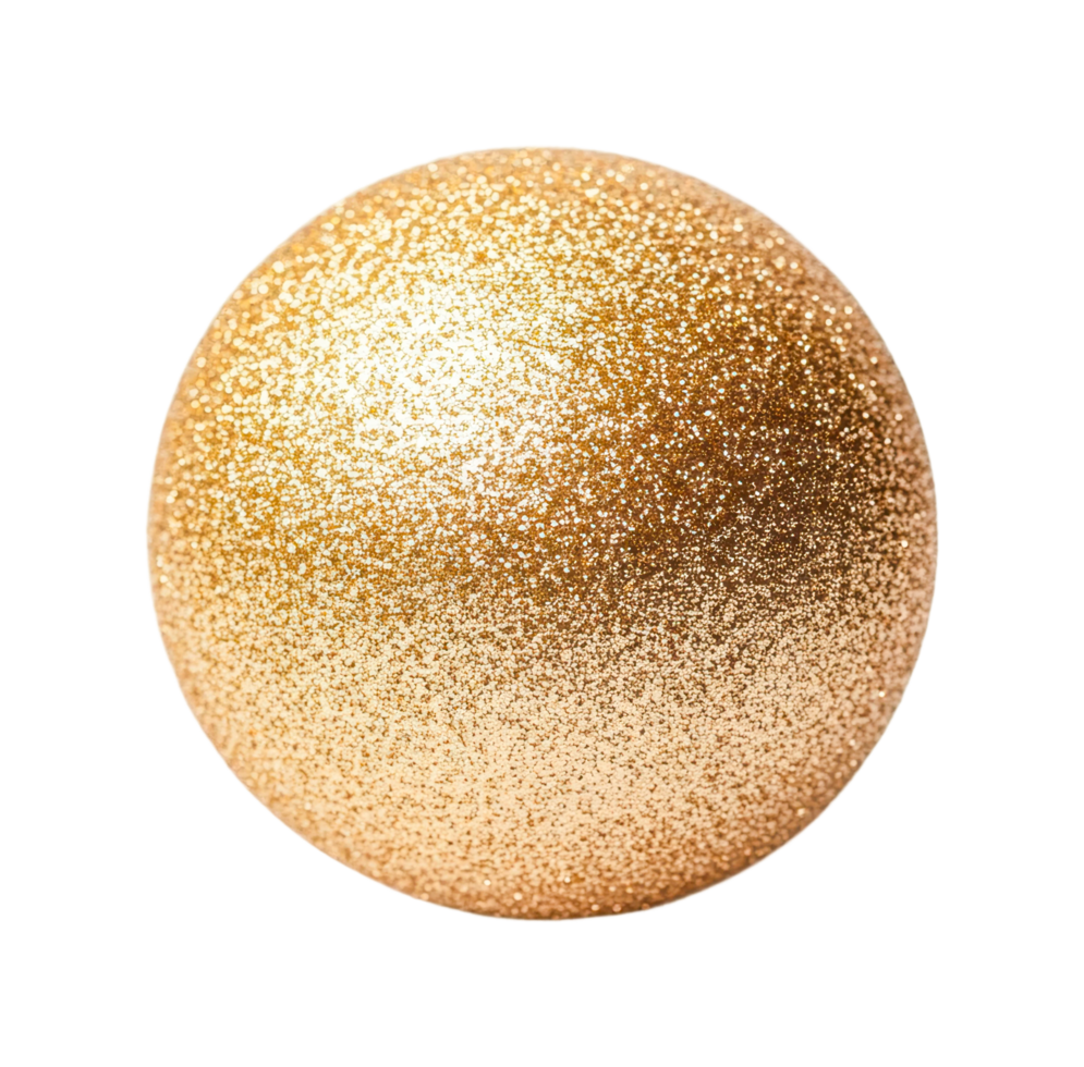 Glittering gold spherical ornament with sparkling texture, cut out png