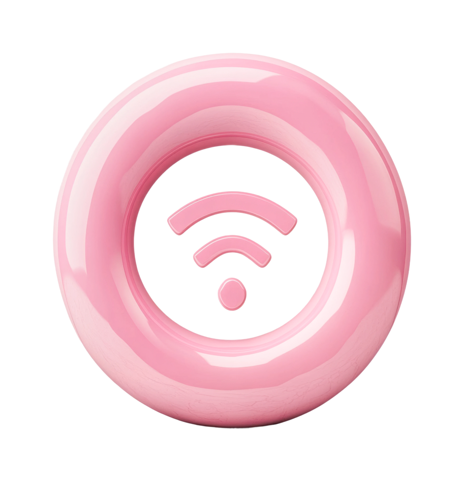 Pink donut shape with wifi symbol inside reflecting modern connectivity, cut out png