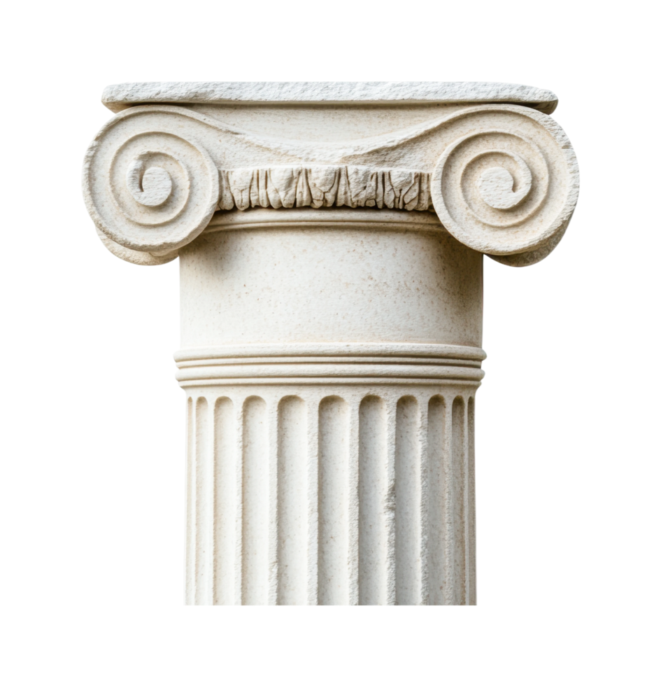 Elegant ionic column capital featuring scrolls and fluted design, cut out png