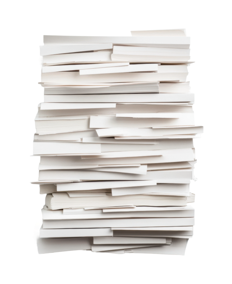 Tall stack of books with varied sizes and textures, cut out png