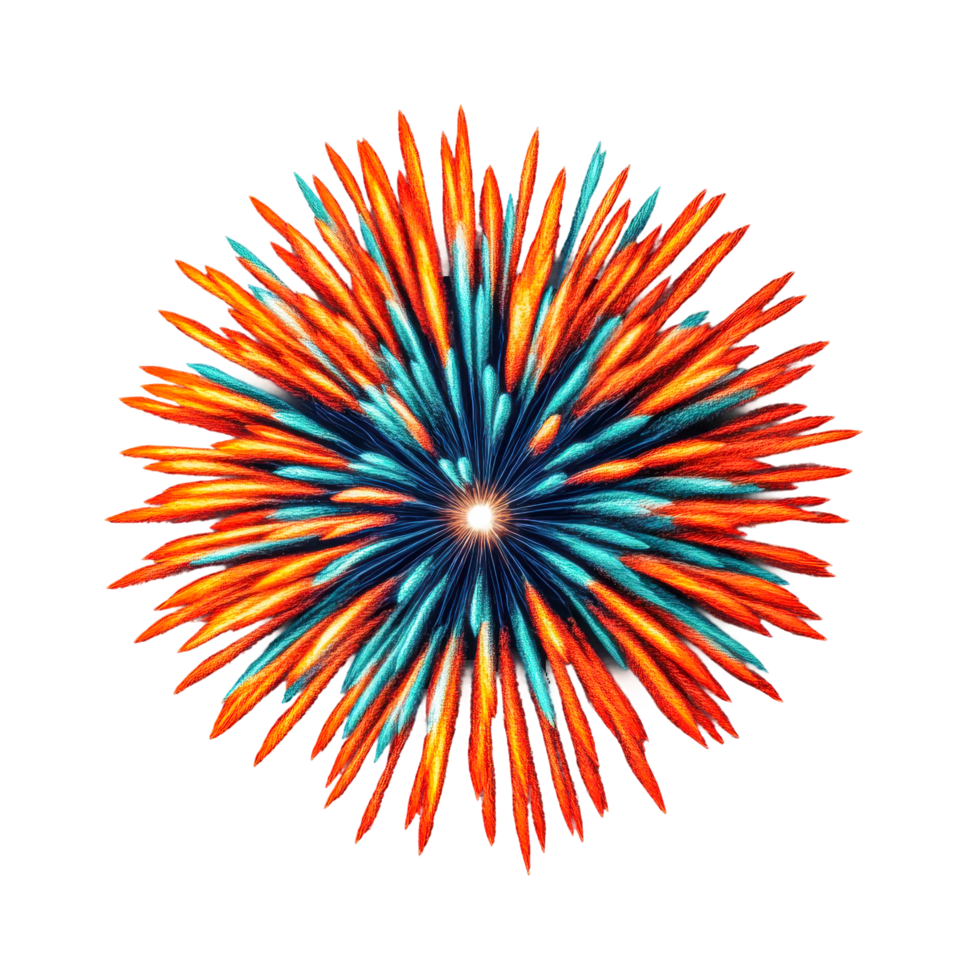Vibrant exploding firework display in multicolor light burst at night, cut out png