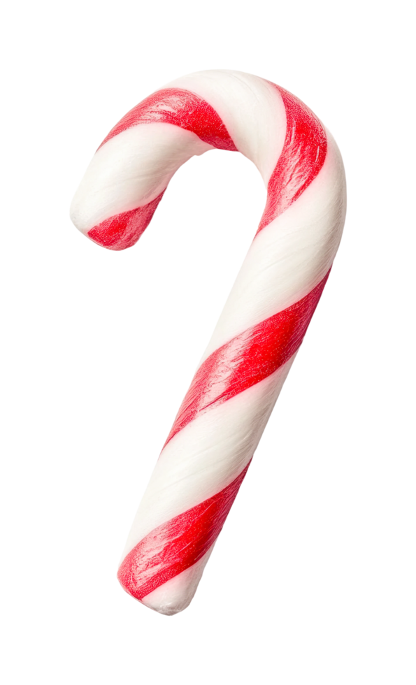 Classic red and white striped candy cane on display, cut out png