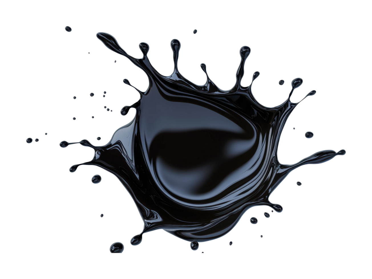 Dynamic liquid splash isolated on solid background with droplets, cut out png