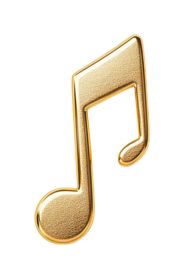 Golden musical note symbol with textured design, cut out png