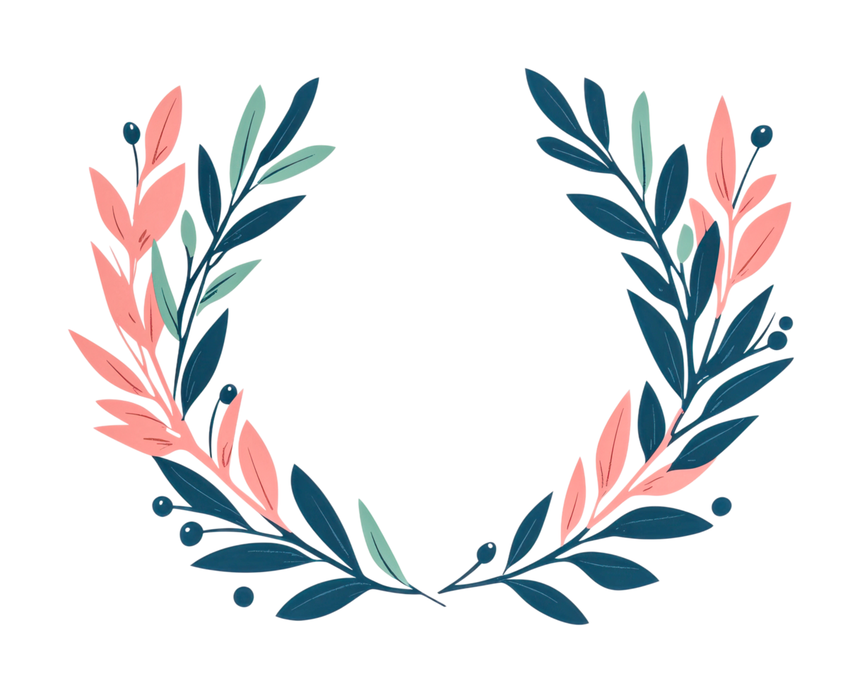 Floral laurel wreath with pink and green leaves, cut out png
