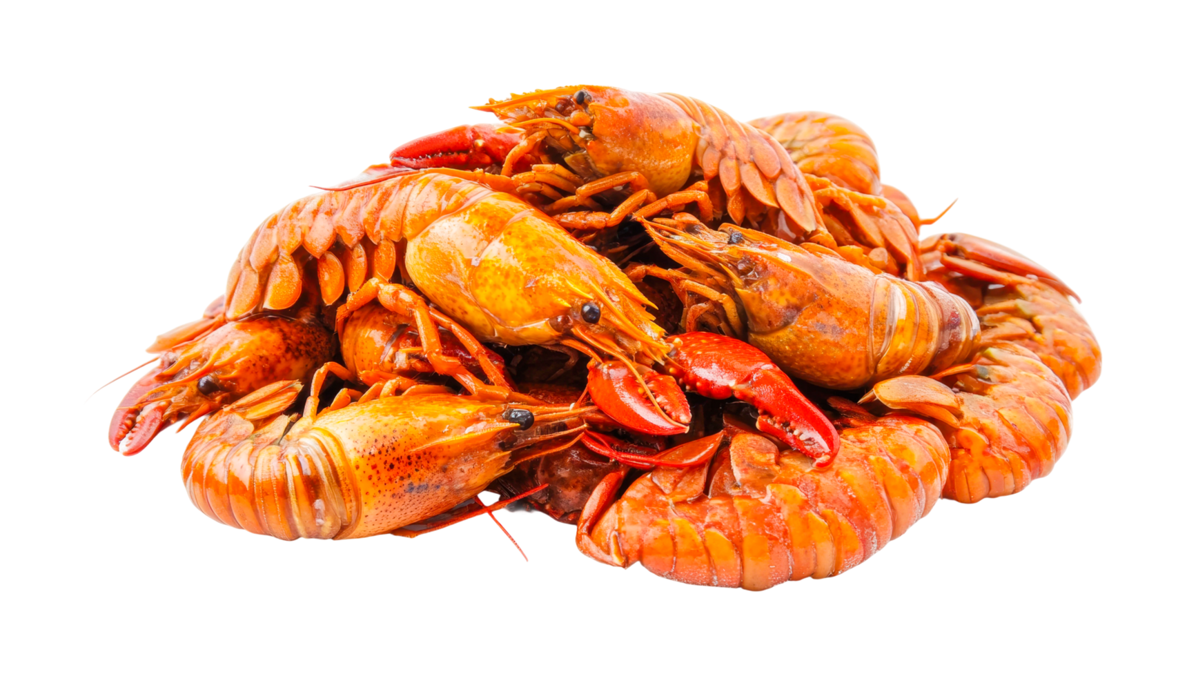 Close-up of fresh cooked crawfish pile ready for seafood feast, cut out png