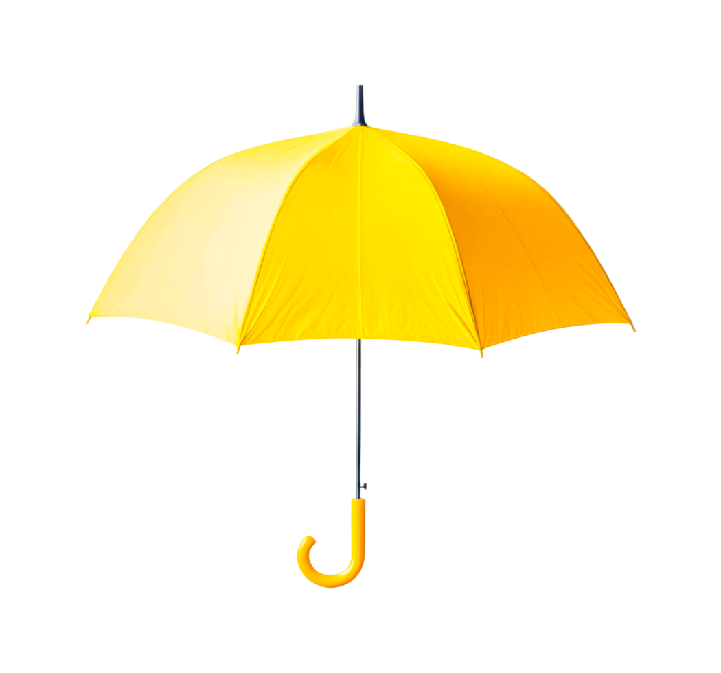 Yellow umbrella with curved handle isolated, cut out png