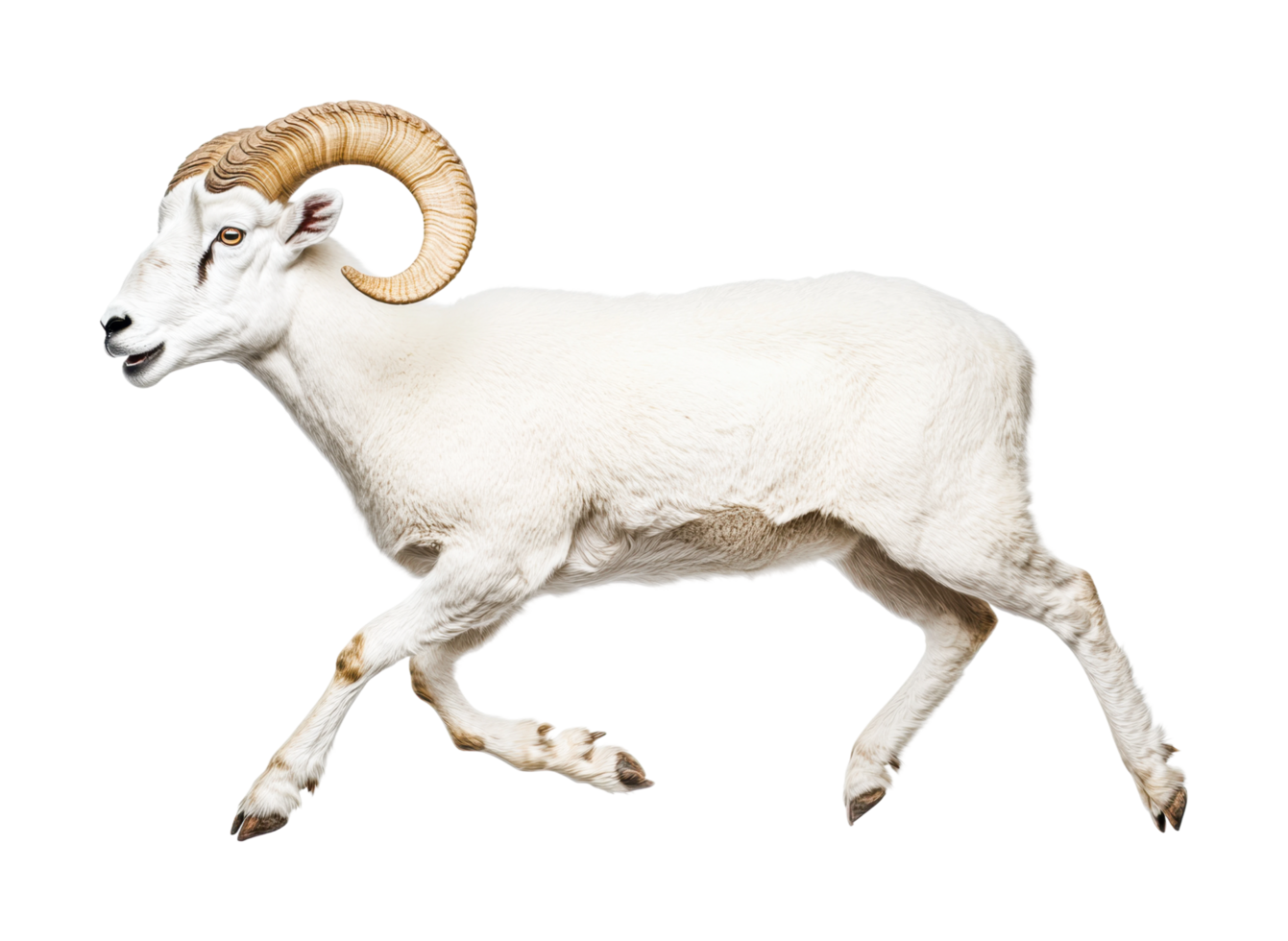 Majestic wild sheep with curved horns in action, cut out png