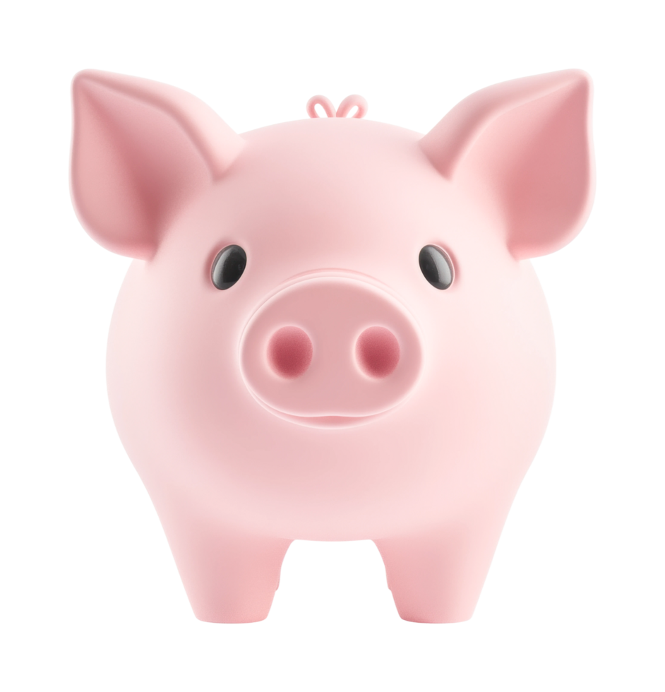 Cute pink piggy bank face with big eyes and snout, cut out png