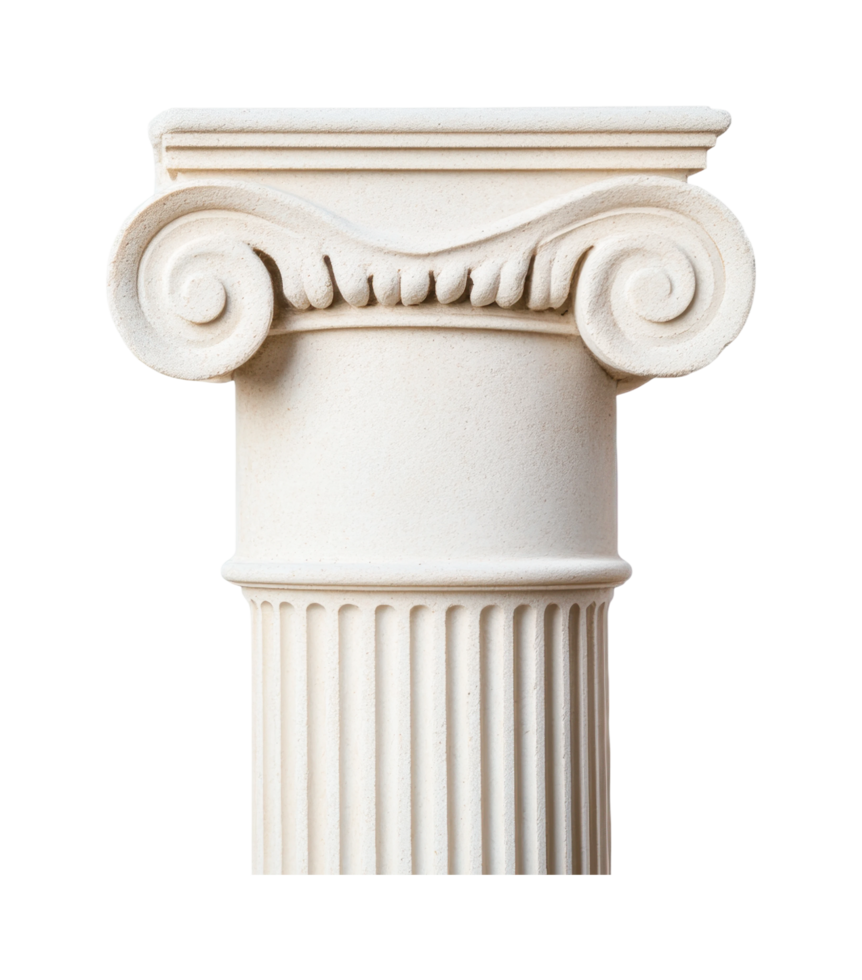 Classical ionic column with scrolls and fluted shaft architecture design, cut out png