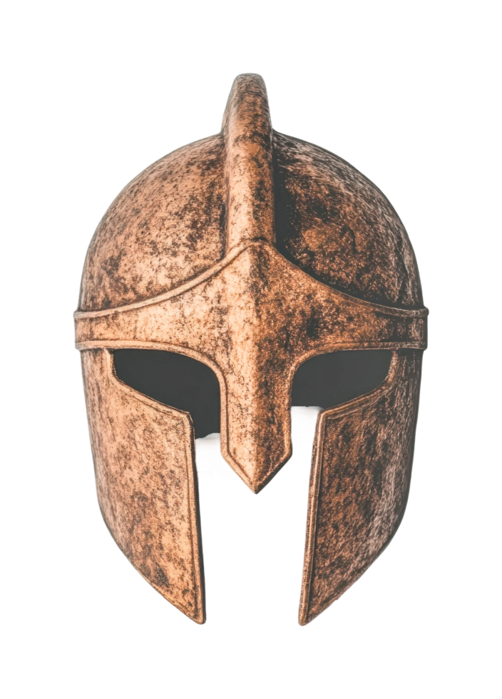 Ancient greek bronze helmet isolated on white background, cut out png
