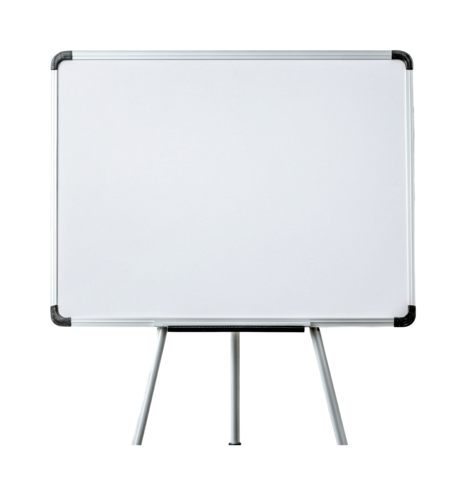 Blank whiteboard on stand for office or classroom use, cut out png