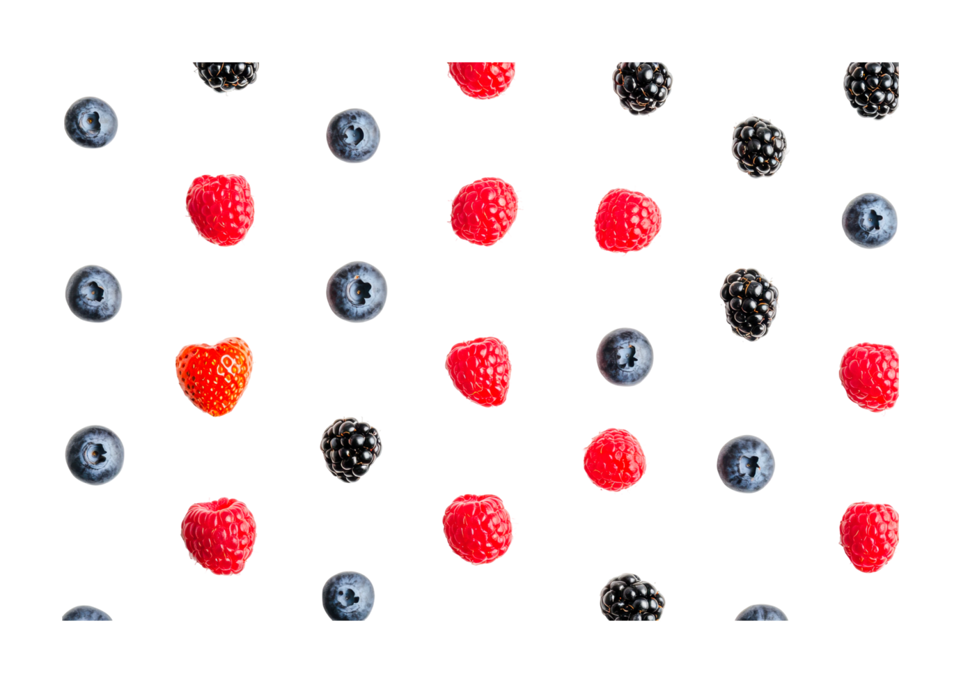 Fresh berries pattern including raspberries, blackberries, blueberries, and strawberry, cut out png