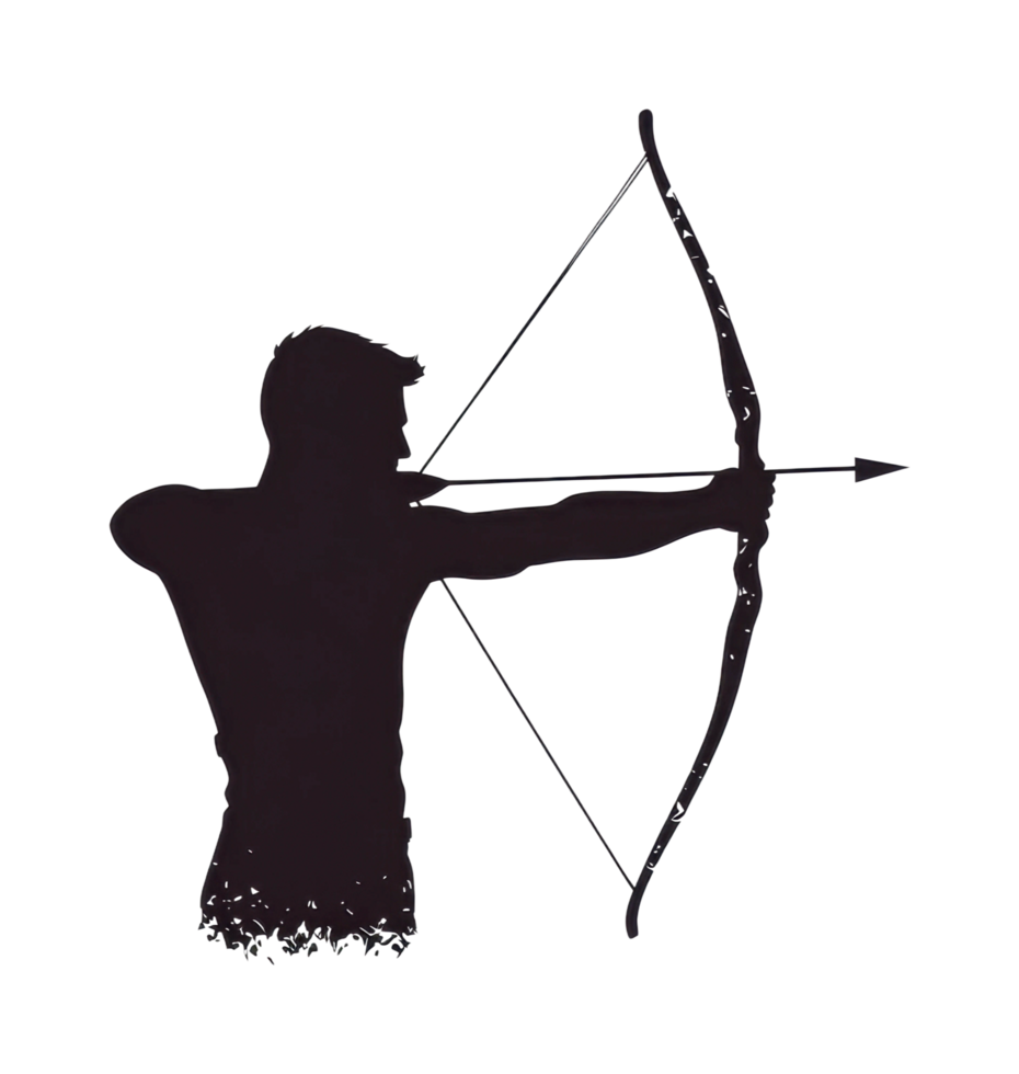 Silhouette of male archer aiming bow, cut out png