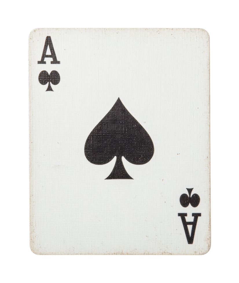 Ace of spades playing card close-up with twin club symbols, cut out png