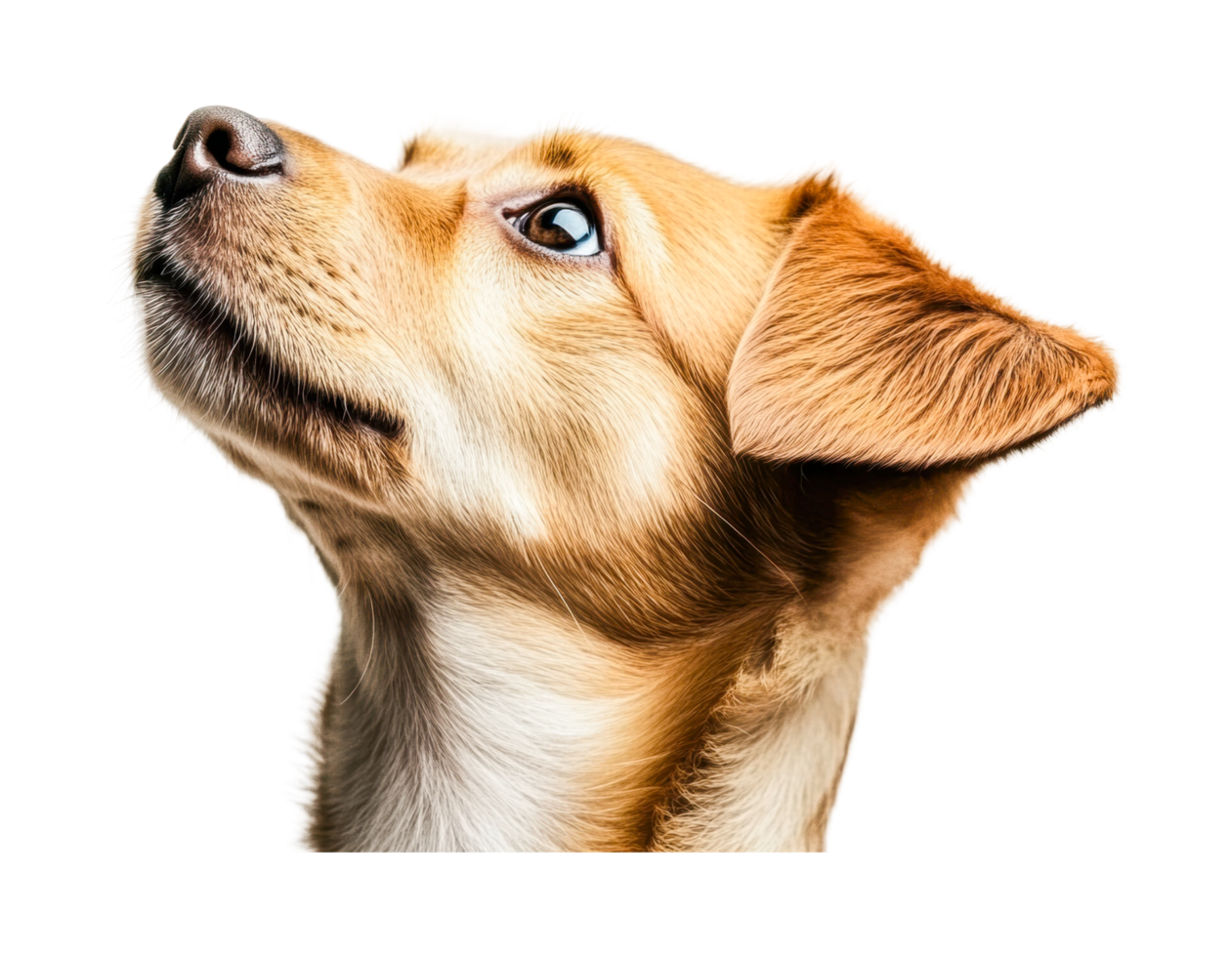 Adorable young labrador retriever puppy looking up with curiosity, cut out png