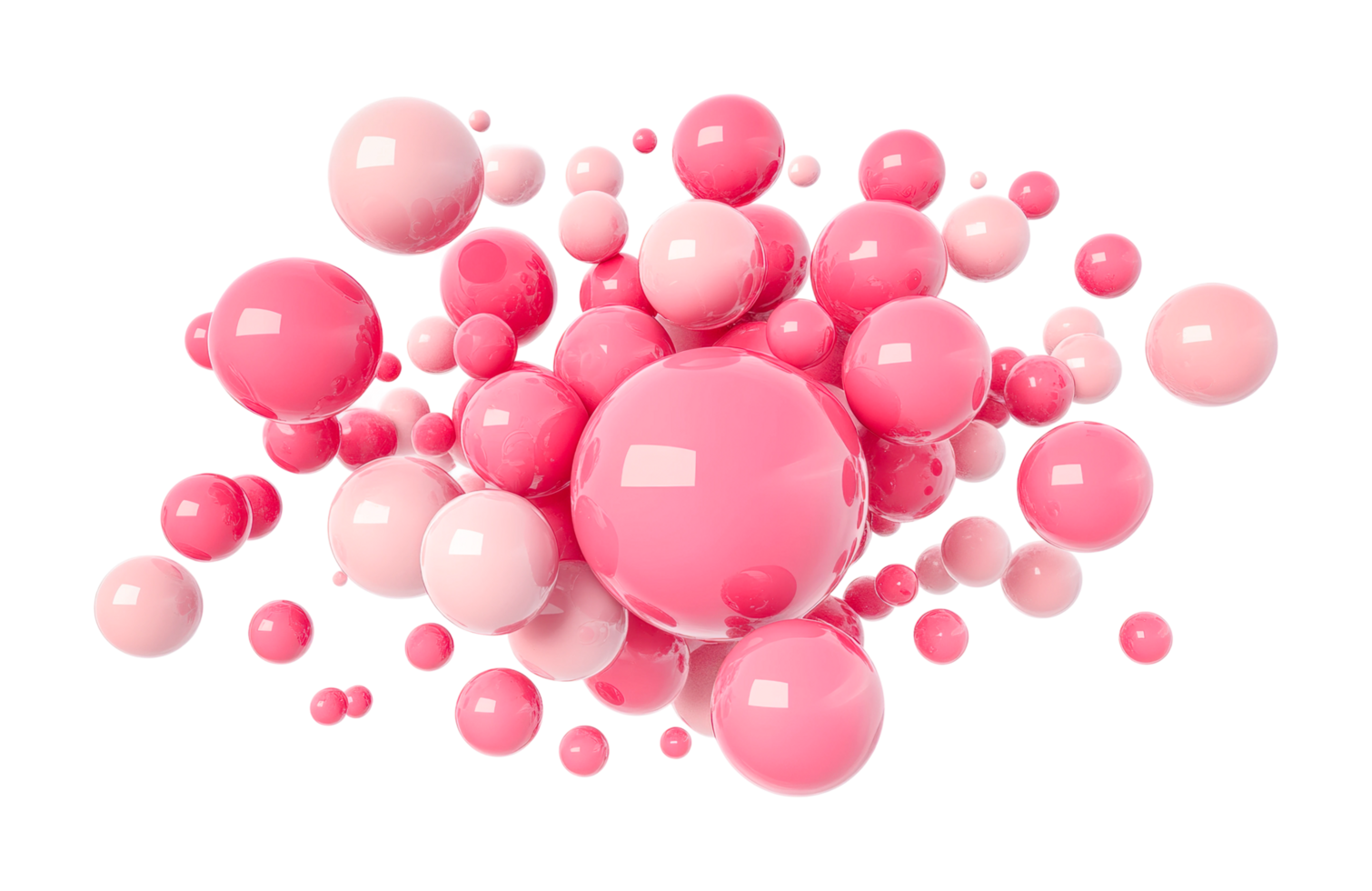 Cluster of shiny pink spheres in various sizes, cut out png