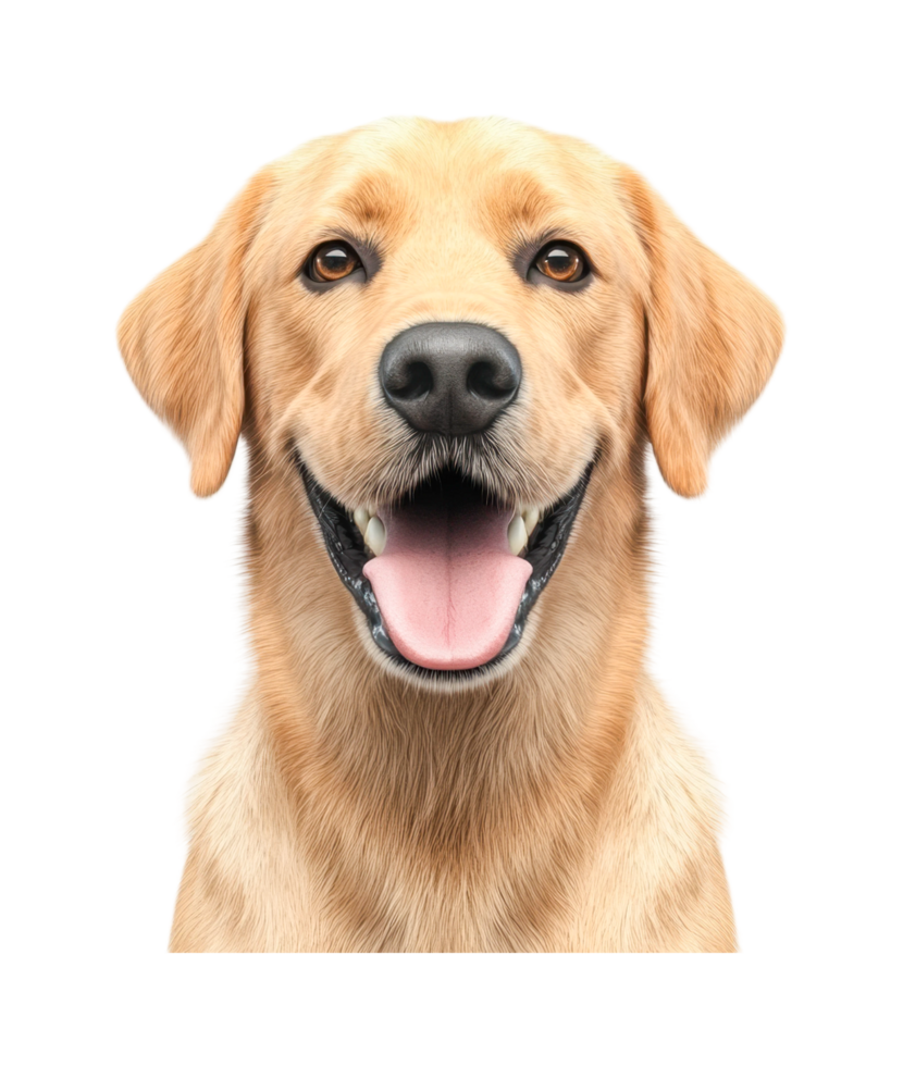 Golden retriever dog smiling happily with tongue out, cut out png