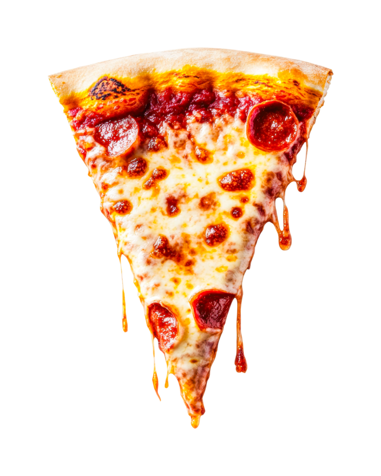 Delicious pepperoni pizza slice with melting cheese, cut out png