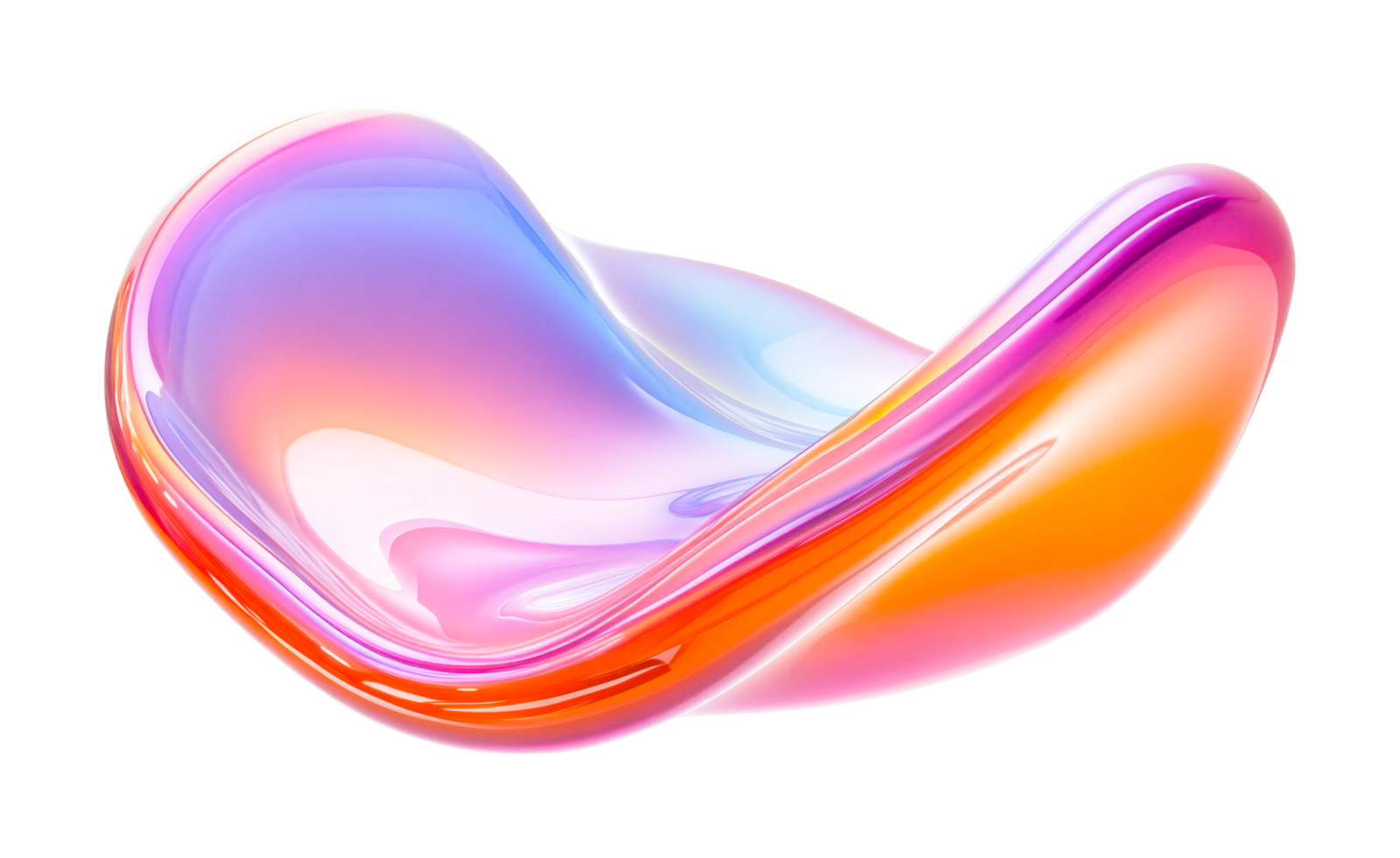 Abstract vibrant multicolored fluid 3d shape with smooth curves, cut out png